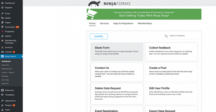 wordpress ninja forms dashboard