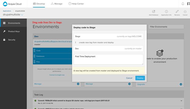 deploy code to stage acquia cloud