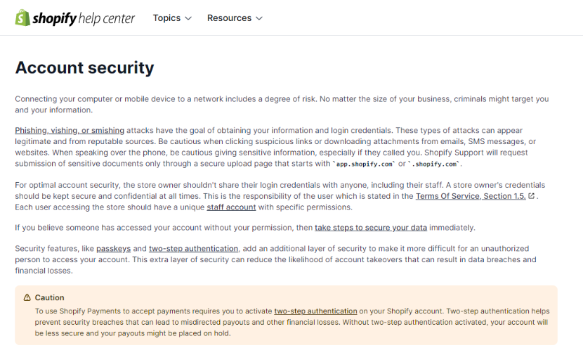 Shopify Account Security